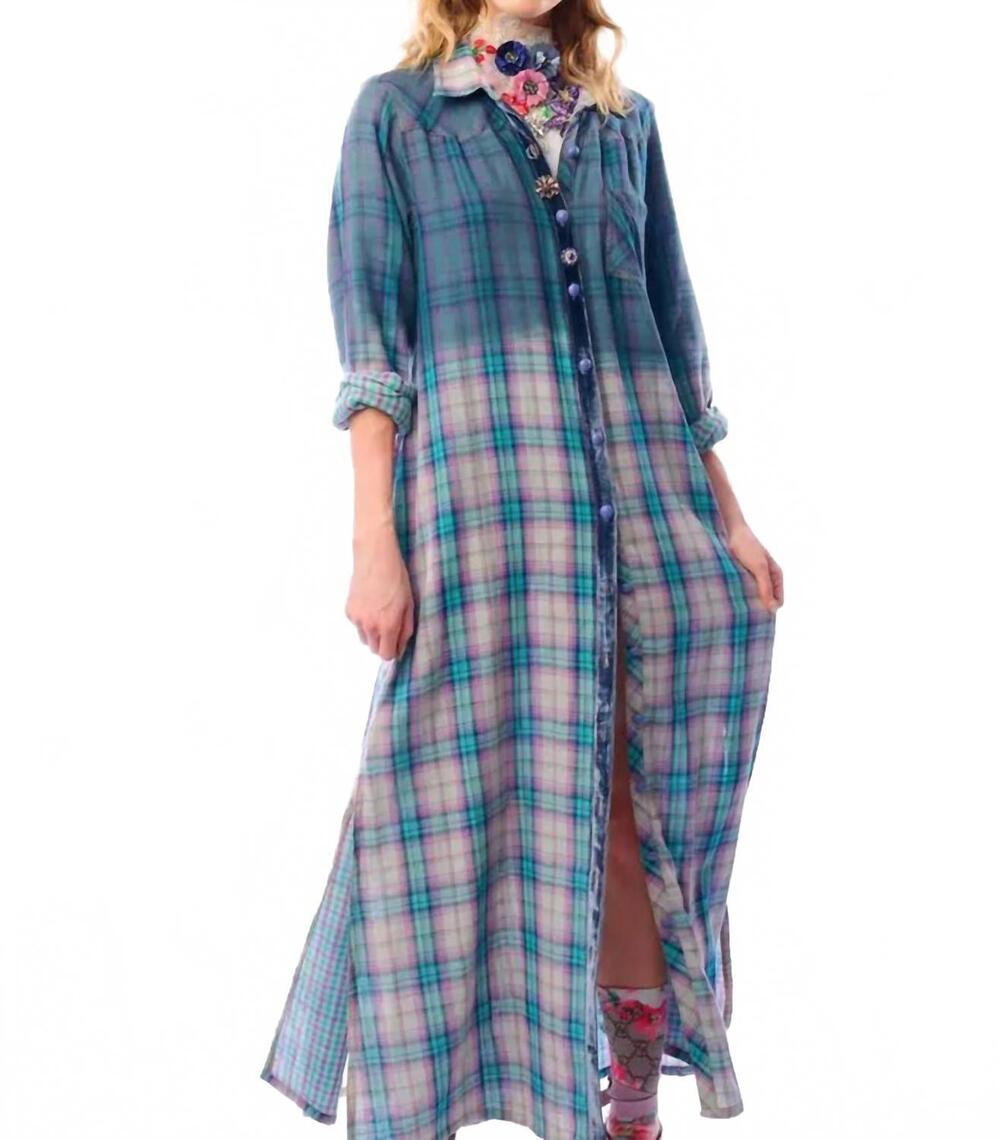 NEW ARATTA kaitlin button shirt dress duster in ombre teal plaid